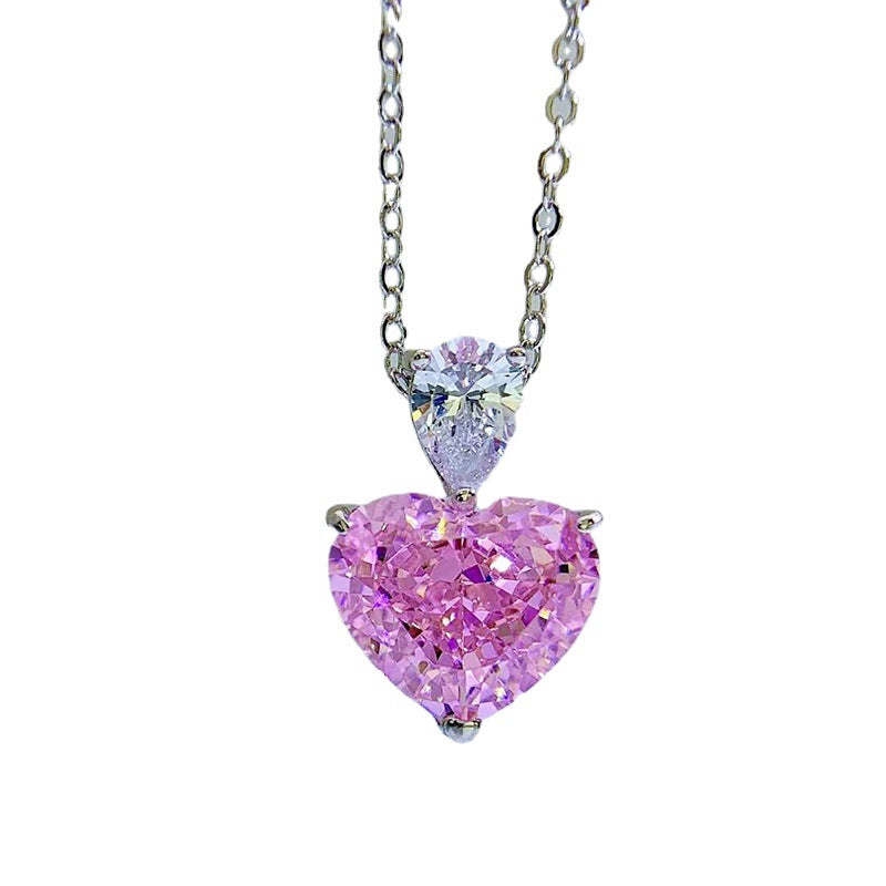 Sweet Love Peach Heart Simulation Diamond Pendant Necklace Clavicle Chain