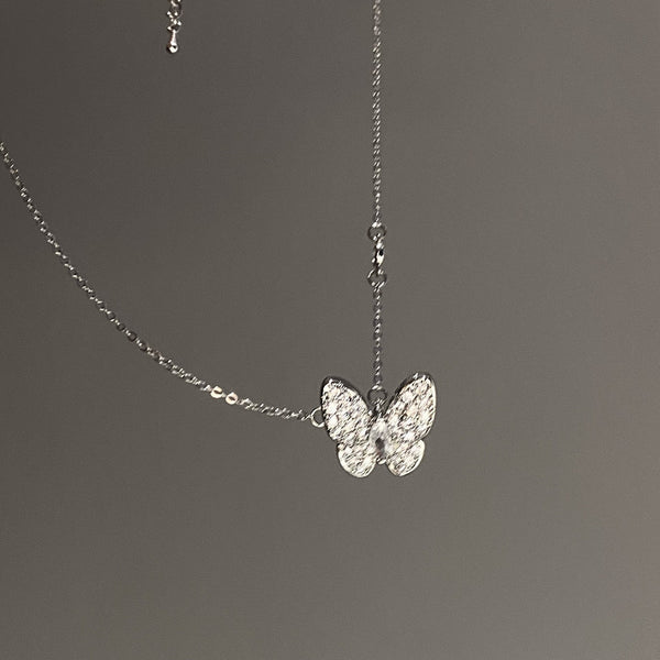 Women's Silver Marquise Eye Necklace With Butterfly Full Diamonds