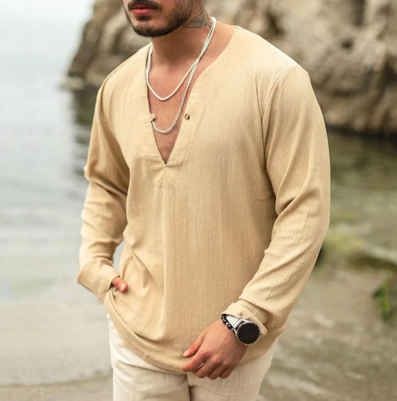 Men's Casual Loose Solid Color Stretch Shirt