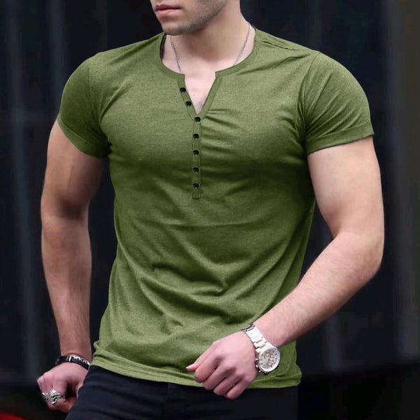 Men's Casual Henley Crewneck Short Sleeve T-Shirt