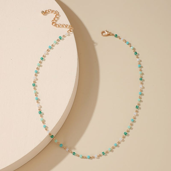 Green Beaded Sugar Cube Round Bead Necklace