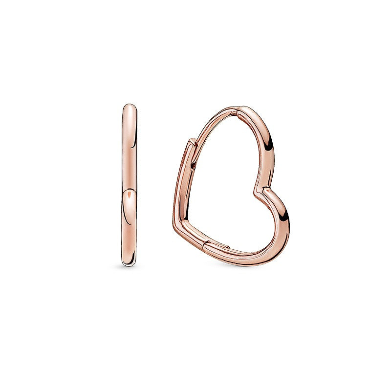 Sterling Silver Rose Gold Asymmetric Heart Earrings