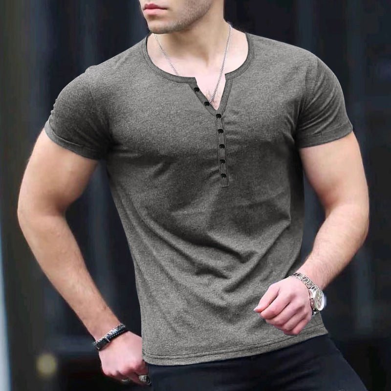 Men's Casual Henley Crewneck Short Sleeve T-Shirt