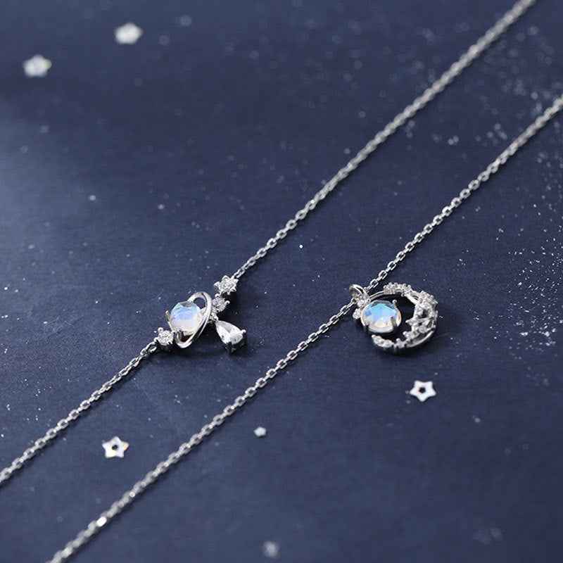 925 Sterling Silver Aurora Water Drop Planet Necklace Sweet Girl Xingyue Clavicle Chain Girlfriend Necklace Clavicle Chain