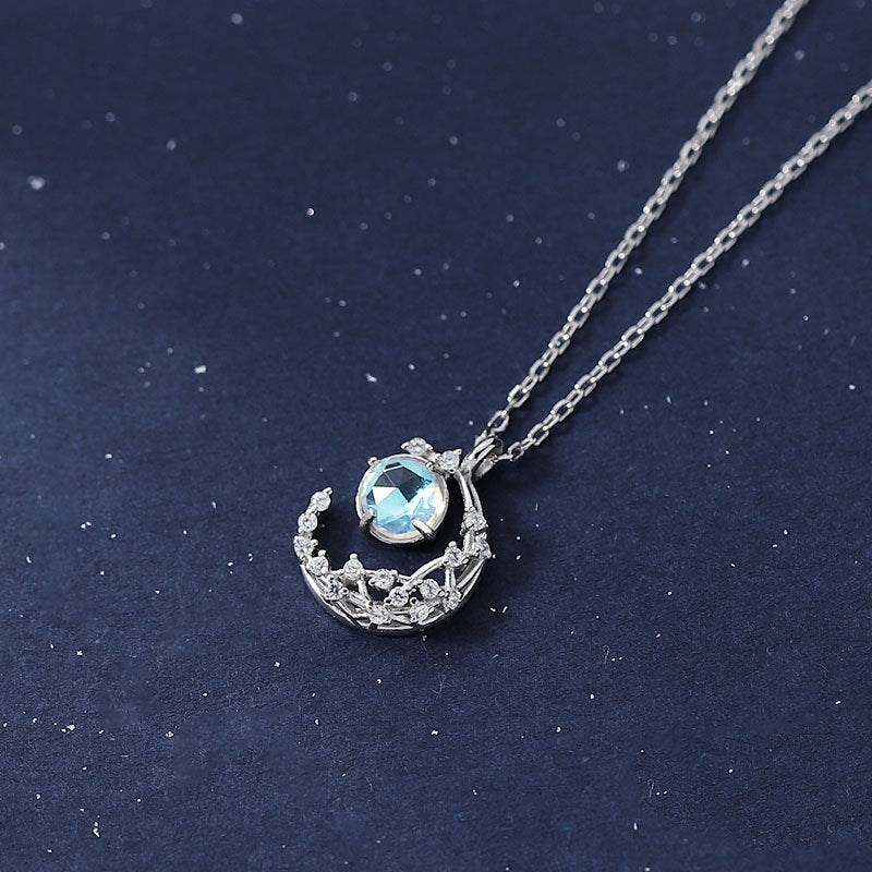 925 Sterling Silver Aurora Water Drop Planet Necklace Sweet Girl Xingyue Clavicle Chain Girlfriend Necklace Clavicle Chain