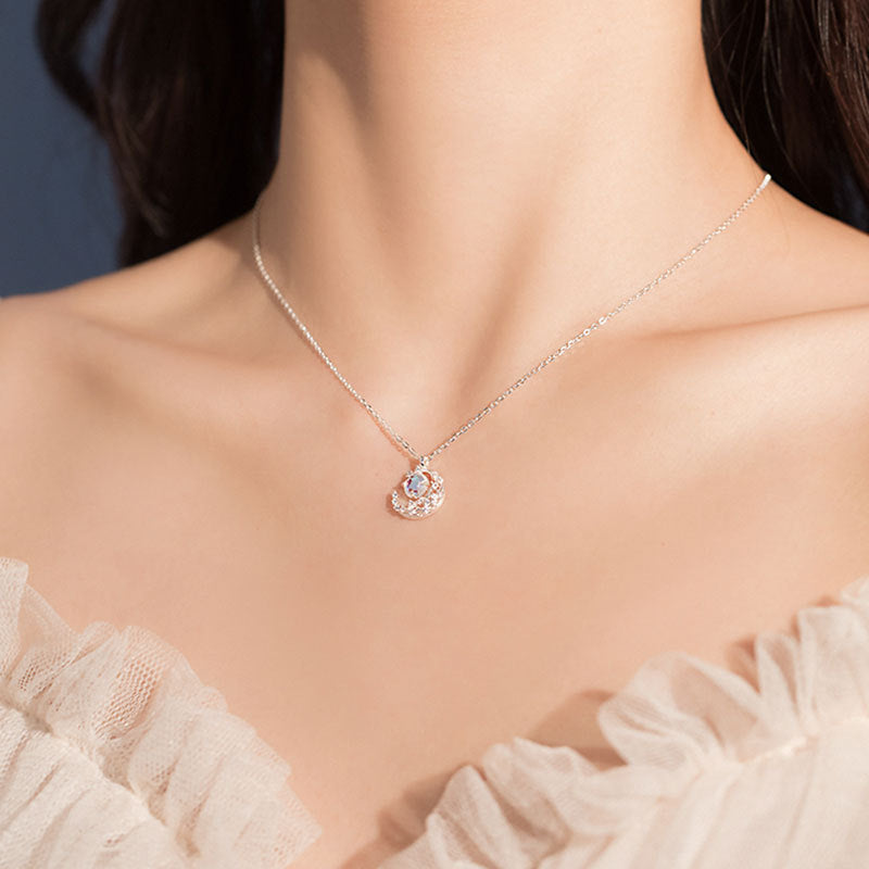 925 Sterling Silver Aurora Water Drop Planet Necklace Sweet Girl Xingyue Clavicle Chain Girlfriend Necklace Clavicle Chain