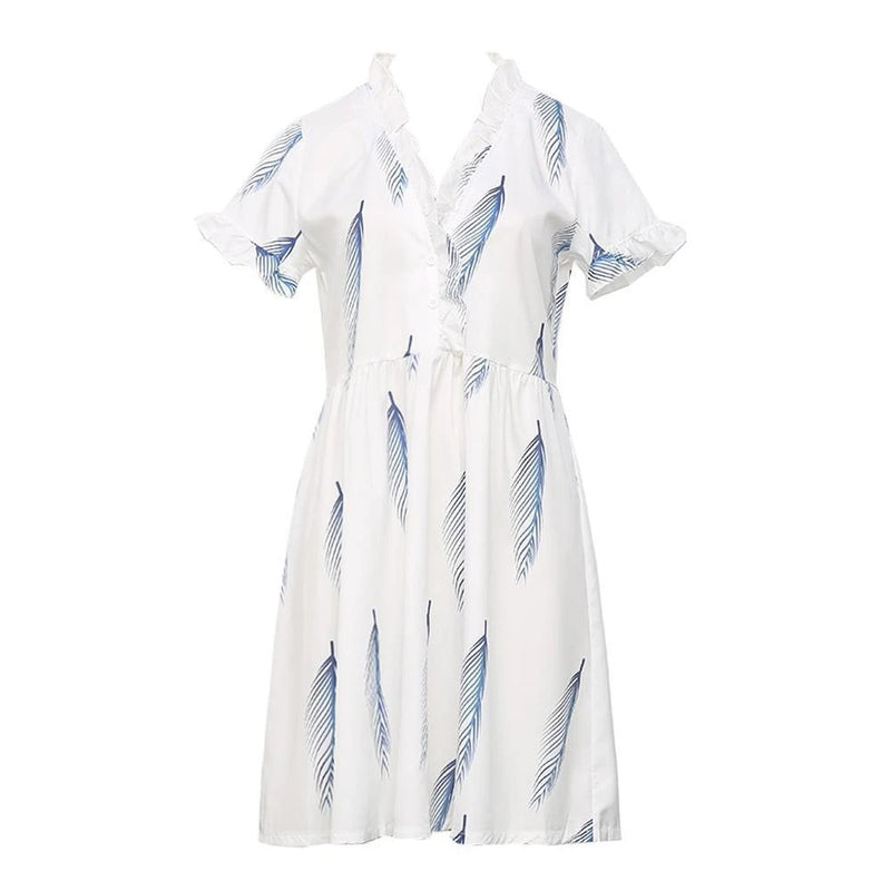 Mini V-neck Feather Print Dress