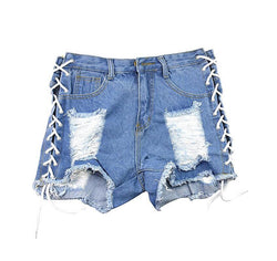 Denim Hot Pants Shorts Women's Straight Broken Corns Lace-up