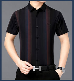 Summer New Men's Shirt Daily Casual Loose Lapel Stripe Contrast Color