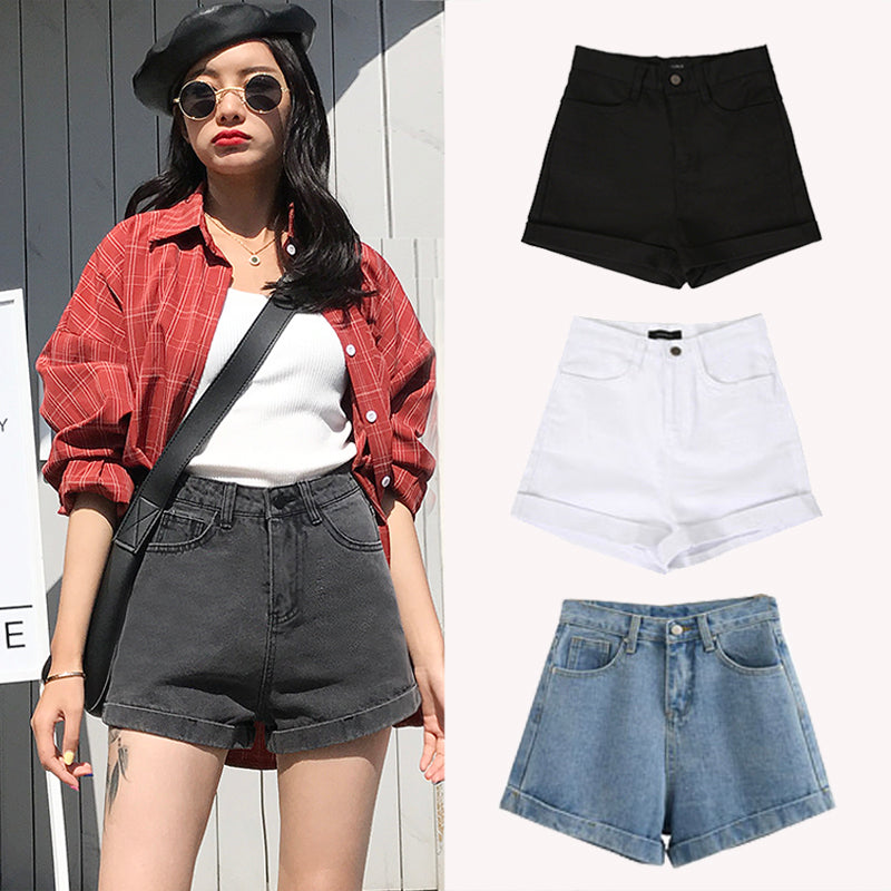 High Waisted Smoked Gray Denim Shorts For Women