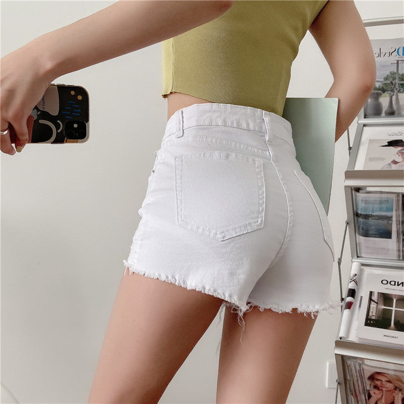 High Waist Ragged Denim Shorts