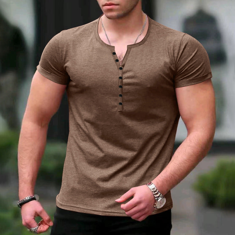 Men's Casual Henley Crewneck Short Sleeve T-Shirt