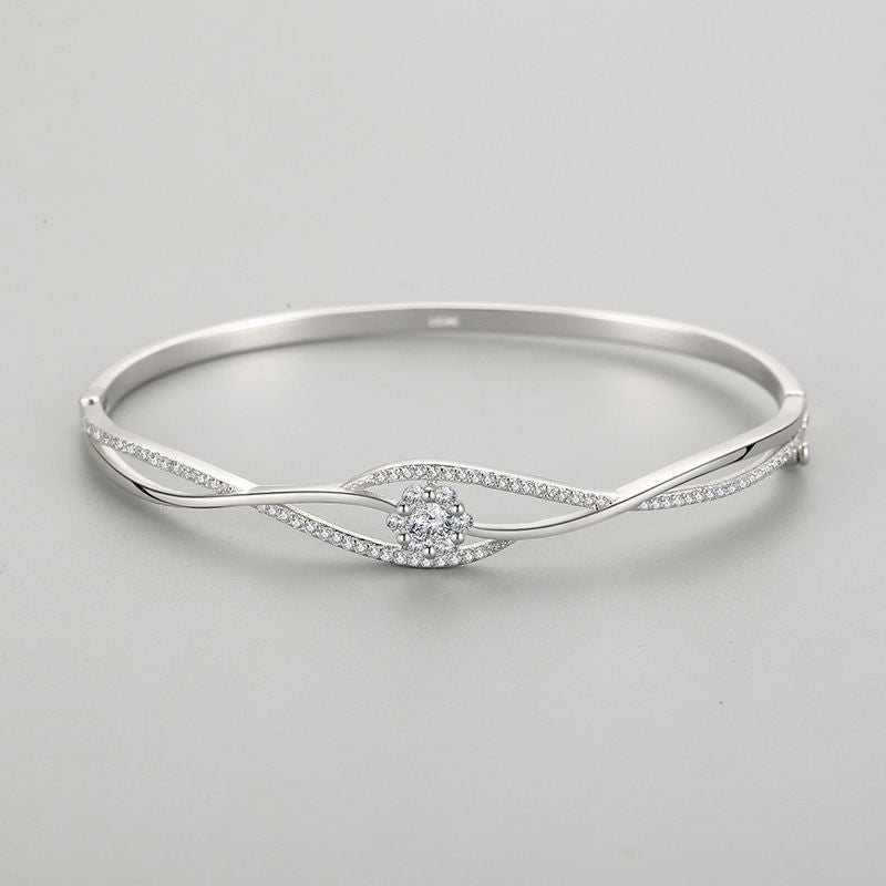 Silver Bracelet Women's Niche Design Bouquet Wave Bracelet