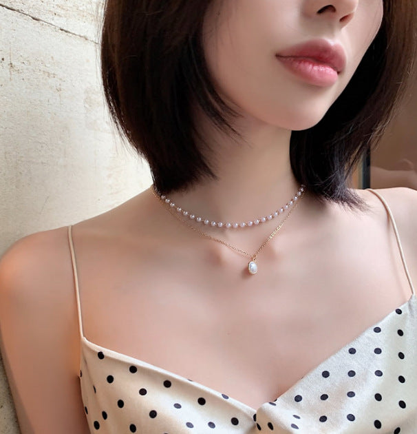 Fashion Simple Chain Beaded Multilayer Necklace Pearl Pendant Necklace Summer Beauty Jewelry