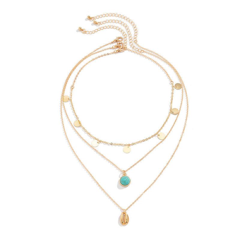 Creative Women's Turquoise Shell Multilayer Necklace