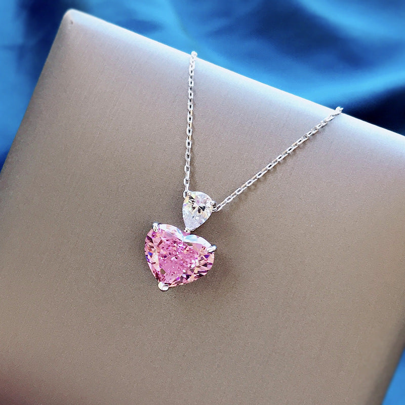 Sweet Love Peach Heart Simulation Diamond Pendant Necklace Clavicle Chain