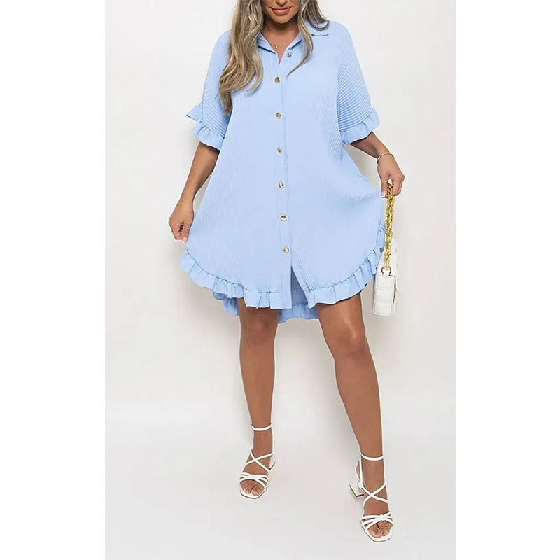 Ruffle Sleeve Shirt Dress