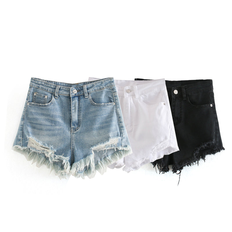 High Waist Ragged Denim Shorts