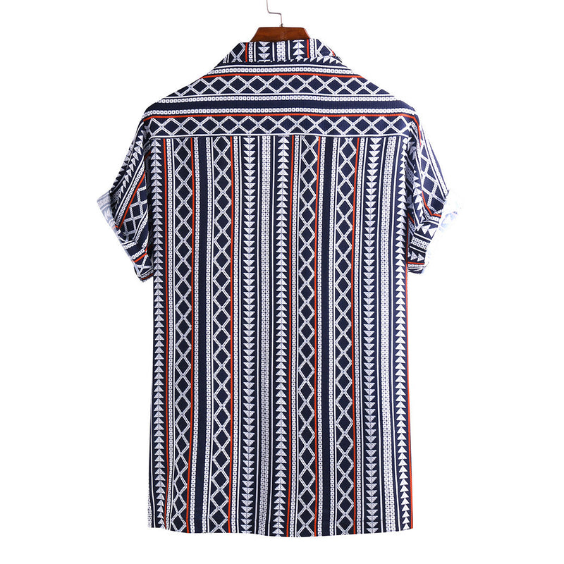 Men's Printed Short-sleeved Striped Shirt