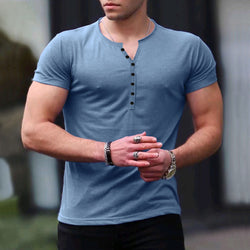 Men's Casual Henley Crewneck Short Sleeve T-Shirt