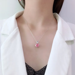 Sweet Love Peach Heart Simulation Diamond Pendant Necklace Clavicle Chain