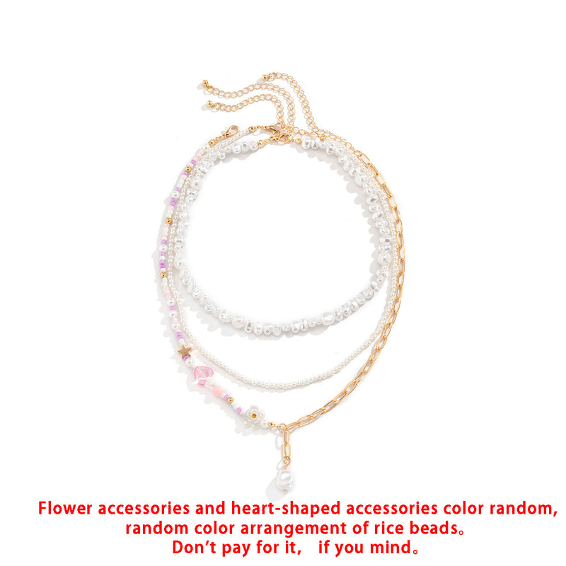 Women's Simple Beaded Heart Shaped Flower Necklace