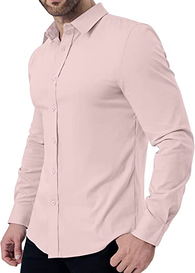 ZAFUL Men's Stretch Wrinkle-Free Dress Shirts Solid Long Sleeve