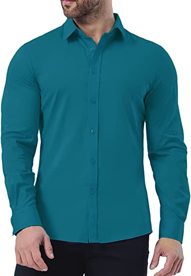 ZAFUL Men's Stretch Wrinkle-Free Dress Shirts Solid Long Sleeve