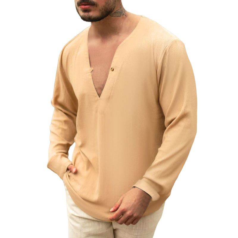 Men's Casual Loose Solid Color Stretch Shirt