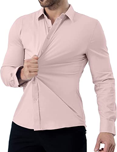 ZAFUL Men's Stretch Wrinkle-Free Dress Shirts Solid Long Sleeve