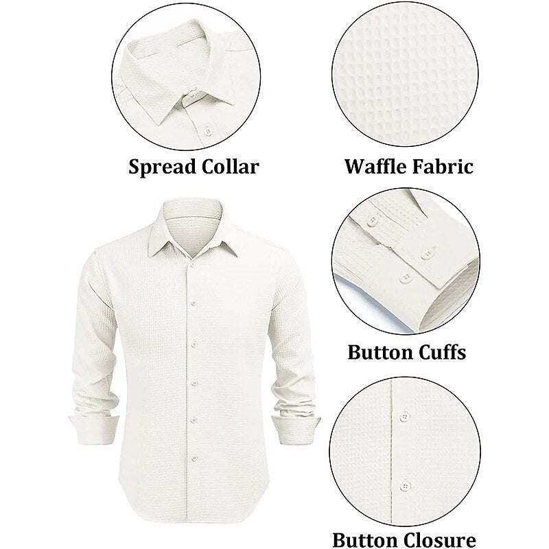 Men's Fashion Solid Color Lapel Long Sleeve Casual Shirt