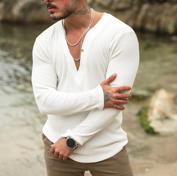 Men's Casual Loose Solid Color Stretch Shirt