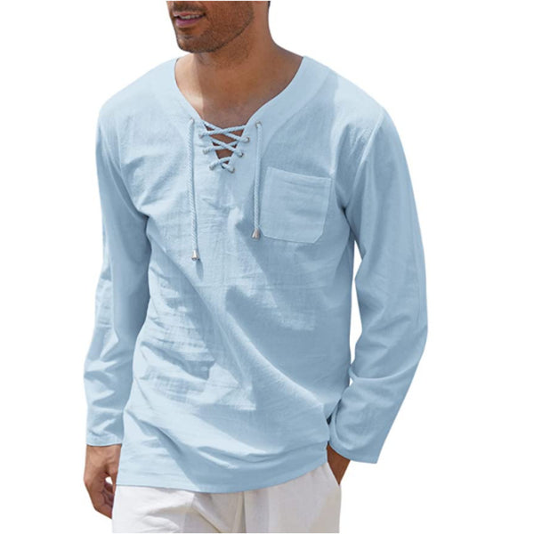 Men's Fashion Casual Lace Up Long Sleeve Shirt