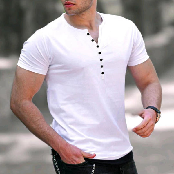 Men's Casual Henley Crewneck Short Sleeve T-Shirt