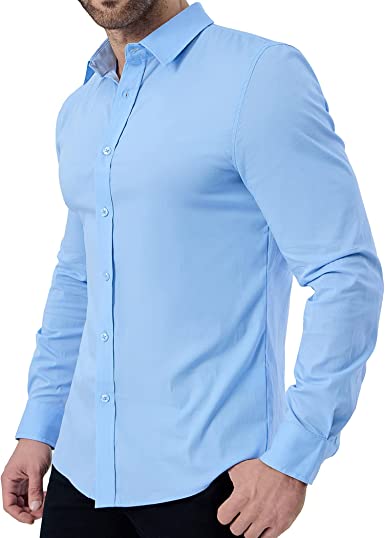 ZAFUL Men's Stretch Wrinkle-Free Dress Shirts Solid Long Sleeve