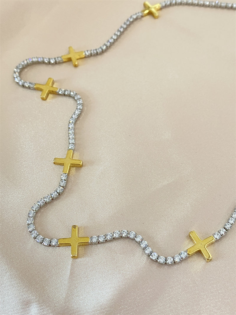 Full Diamond Zircon Cross Trend Niche Design Necklace