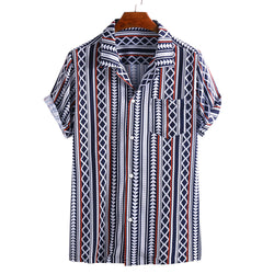 Men's Printed Short-sleeved Striped Shirt