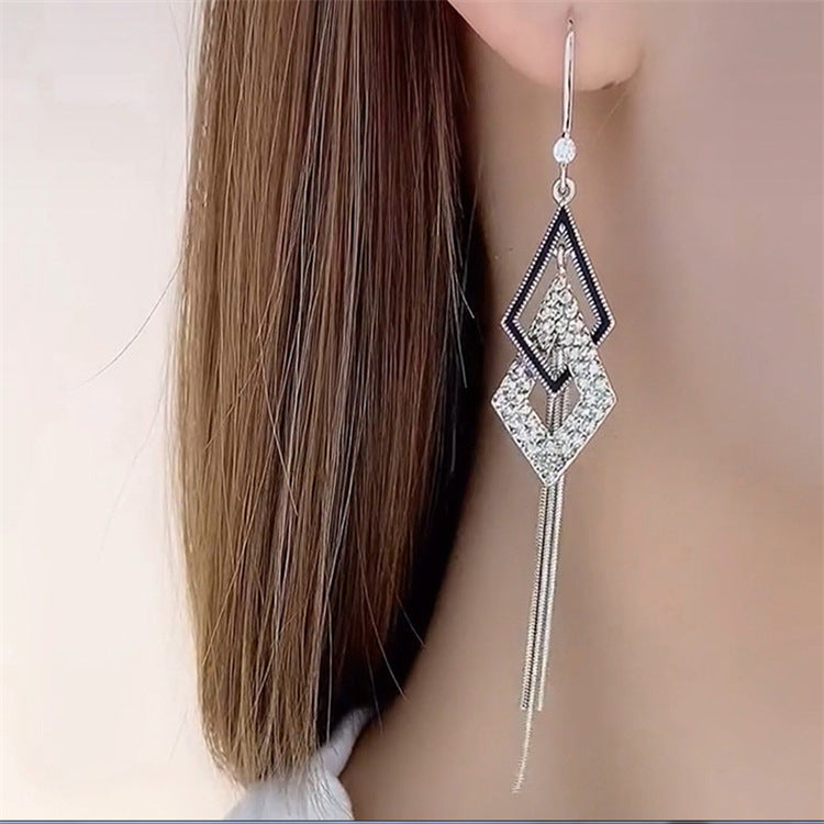 High-quality Light Luxury Full Diamond Long Earrings