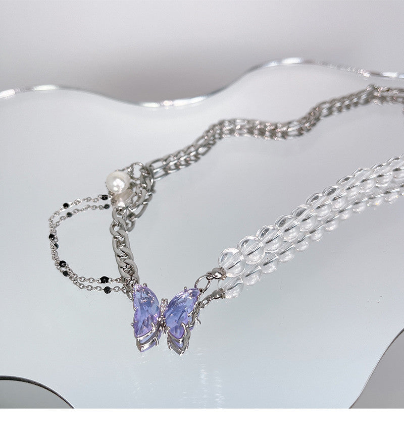 Design Purple Butterfly Necklace Women's Light Luxury High Sense