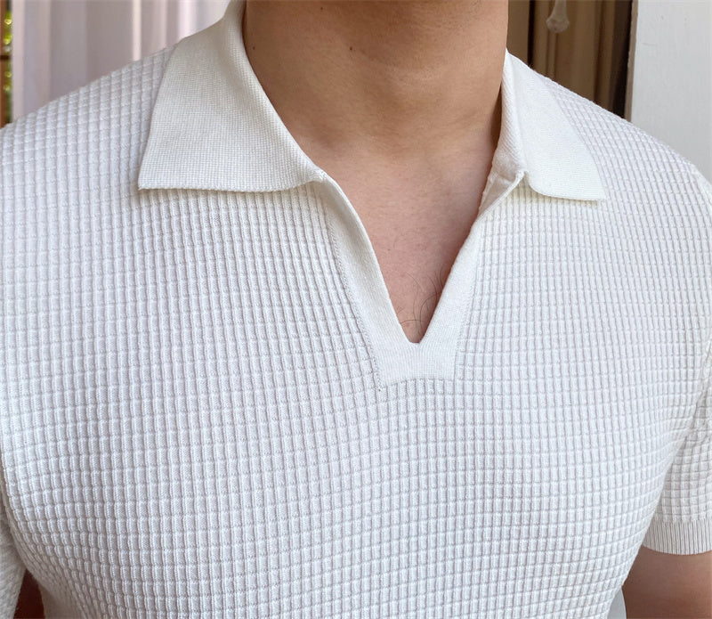 Handsome And Versatile V-neck Lapel Short-sleeved Without Buttons