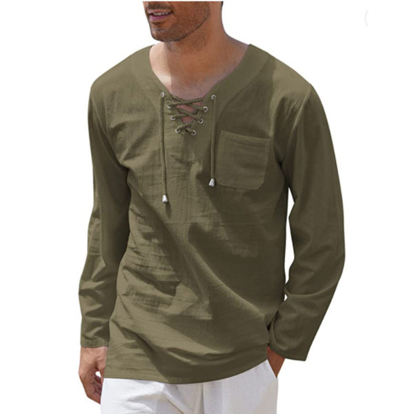 Men's Fashion Casual Lace Up Long Sleeve Shirt