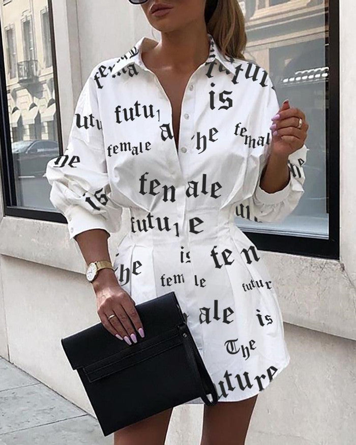 Print shirt dresses with a tight waist