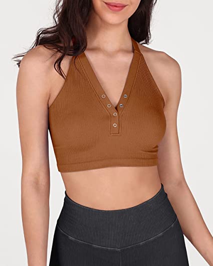 Seamless Henley Crop for Women Open Back