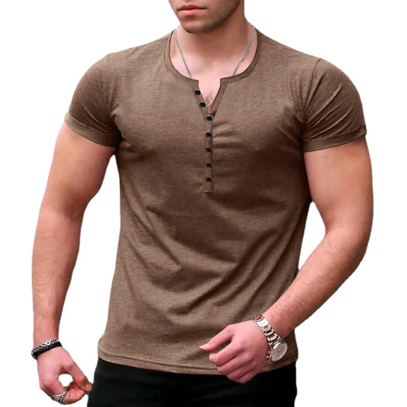 Men's Casual Henley Crewneck Short Sleeve T-Shirt