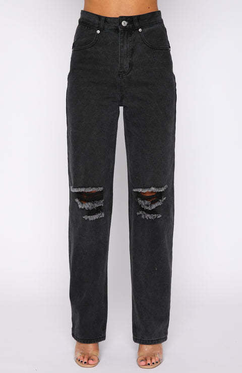 Plain Wash Solid Straight Denim Trousers