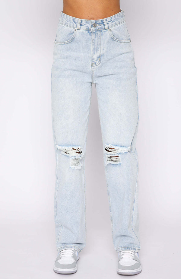 Plain Wash Solid Straight Denim Trousers