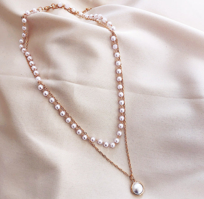 Fashion Simple Chain Beaded Multilayer Necklace Pearl Pendant Necklace Summer Beauty Jewelry