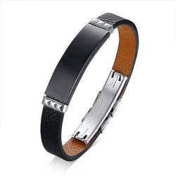 Stainless Steel Bent Leather Bracelet For Men