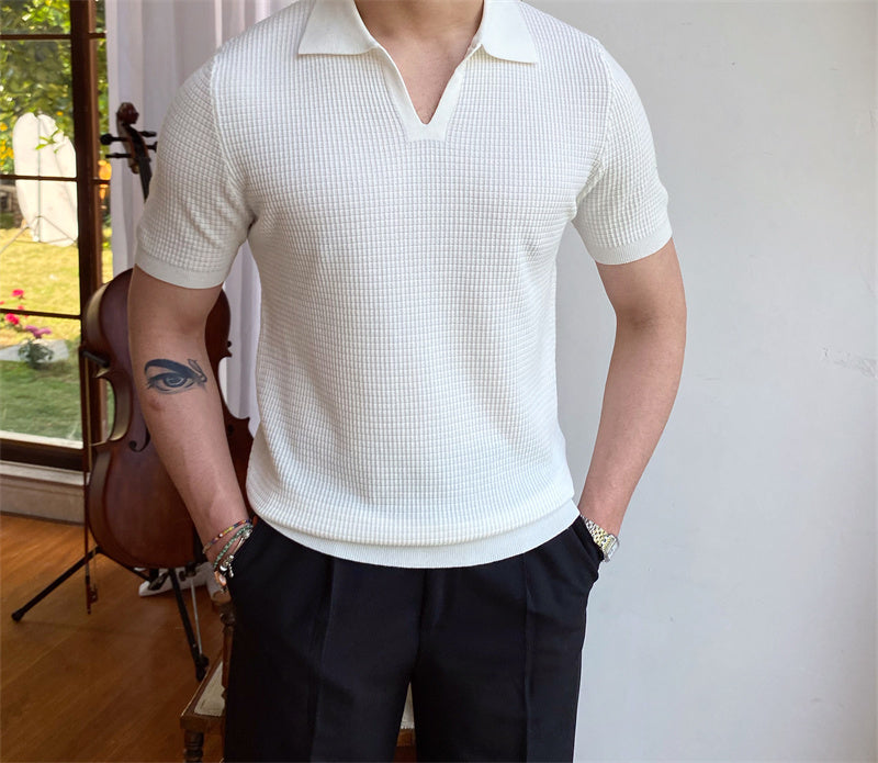 Handsome And Versatile V-neck Lapel Short-sleeved Without Buttons