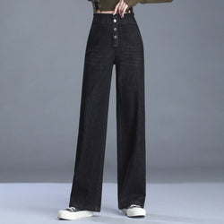 Women's High Waist Denim Wide Leg Pants Thickened High Elasticity